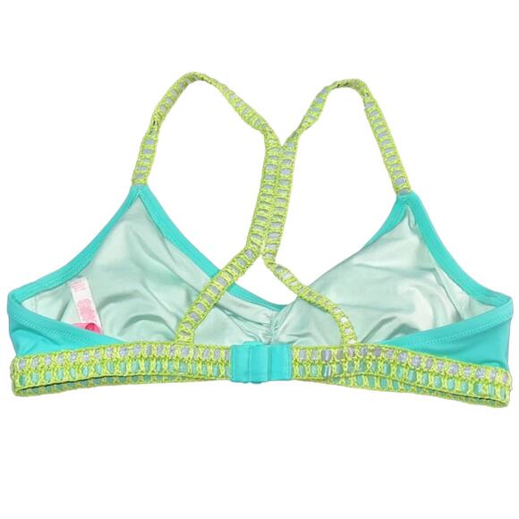 Victoria's Secret Teal Bikini Top Large Crochet Trim Racerback Turquoise Y-Back - Picture 9 of 11